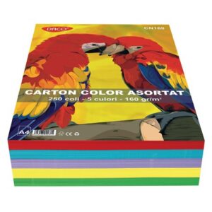 Carton color asortat A4, 5 culori,  250 coli/set Daco CN160