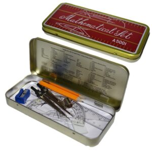 Trusa de geometrie, 9 piese, cutie metal