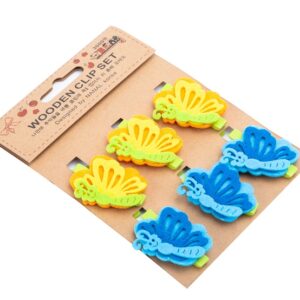 Carlige lemn cu fluturi 3D din fetru colorati, 6 buc/set