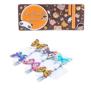 Carlige lemn cu fluturi colorati, 6 buc/set
