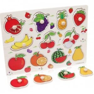 Puzzle fructe din lemn cu maner ajutator