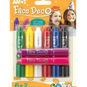 Culori pentru pictat pe piele (fata+maini) 6+2 cul/set  Amo
