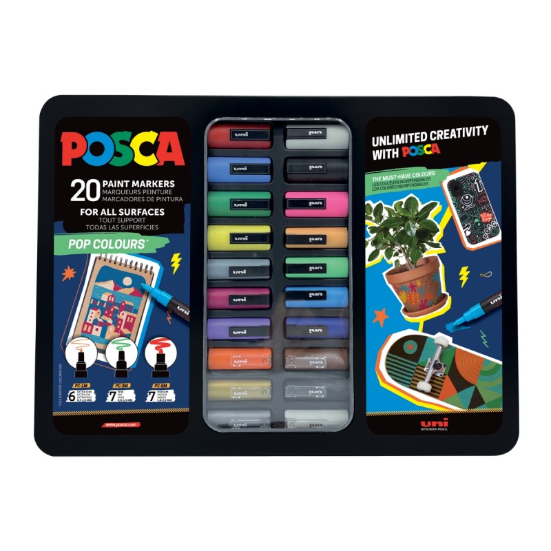 Set 20 markere Posca in cutie metalica POP Colours - imagine 3